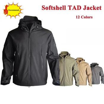 Taktik TAD SoftShell Ceket Kamuflaj Av Kıyafetleri erkek Su Geçirmez Kapüşonlu Ceket Rüzgarlık yürüyüş ceketi 13 Renk