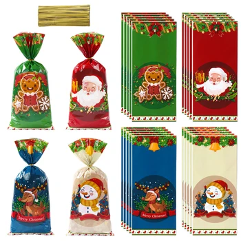 25/50/100 adet Noel Şeker Torbaları Halat Çerez Bisküvi Paketi Noel Dekorasyon 2023 hediye çantası Çocuklar için Parti Malzemeleri