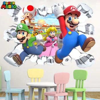 Süper Mario Bros Anime duvar çıkartmaları Çocuk Odası Anaokulu Süslemeleri aksiyon figürü oyuncakları Luigi Şeftali Sevimli su geçirmez etiket Hediye
