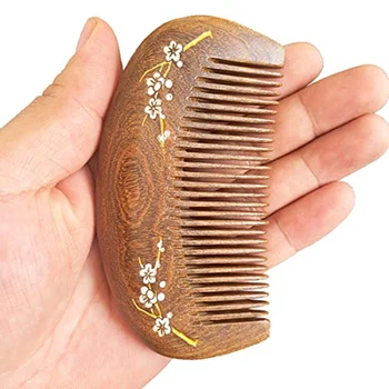Doğal Ahşap Renk Erik Çiçeği Oyma Mini Güzellik ahşap saç tarağı İnce Diş Anti-Statik Kafa Akupunktur Noktası Masaj Hediye