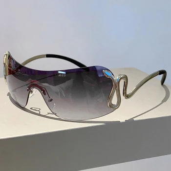2023 Yeni Y2k Çerçevesiz Güneş Gözlüğü Kadın Şık Tek parça Degrade Açık Shades Gözlük Moda Lüks Marka Tasarım UV400 Gözlüğü