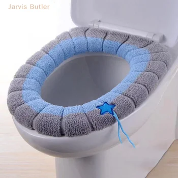 1 Adet Tuvalet klozet kapağı Mat Kış Kalın Sıcak Tuvalet Pedi Yastık Kolu İle Yumuşak Yıkanabilir Closestool koltuk minderi Banyo