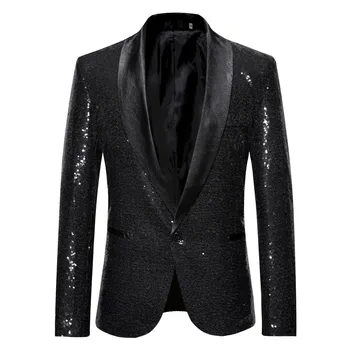 Altın Siyah Pullu Blazer Erkekler Mavi Gümüş Kırmızı Sparkly Glitter DJ Blazer Ceket Düğün Parti Elbise Takım Elbise Sahne Giysi şarkıcılar için