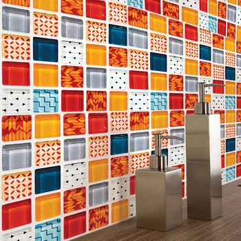 6 ADET Renkli Kafes Otel Restoran Kapalı Banyo Cam DIY Dekoratif Sahte Kiremit Kendinden yapışkanlı Su Geçirmez duvar çıkartmaları