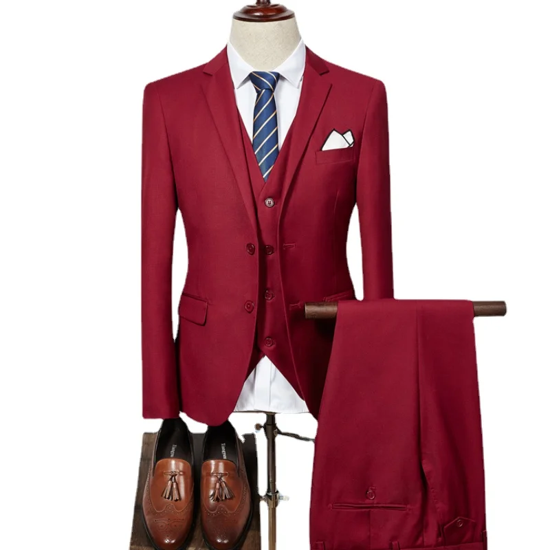 (Blazer + Yelek + Pantolon) yüksek Kaliteli Erkek Basit İş Zarif Moda İş Görüşmesi Beyefendi Takım Elbise İnce 3 parça Takım Elbise