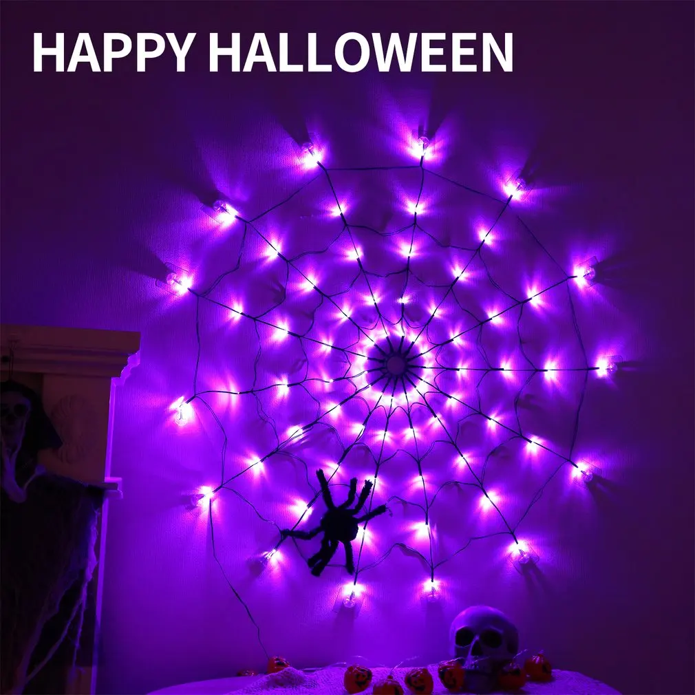 Cadılar bayramı Örümcek web ışıkları 80 LED Mor 8 LED ışık Uzaktan kumanda modları ile Kapalı Açık Bahçe Veranda Ev bahçe dekorasyonu