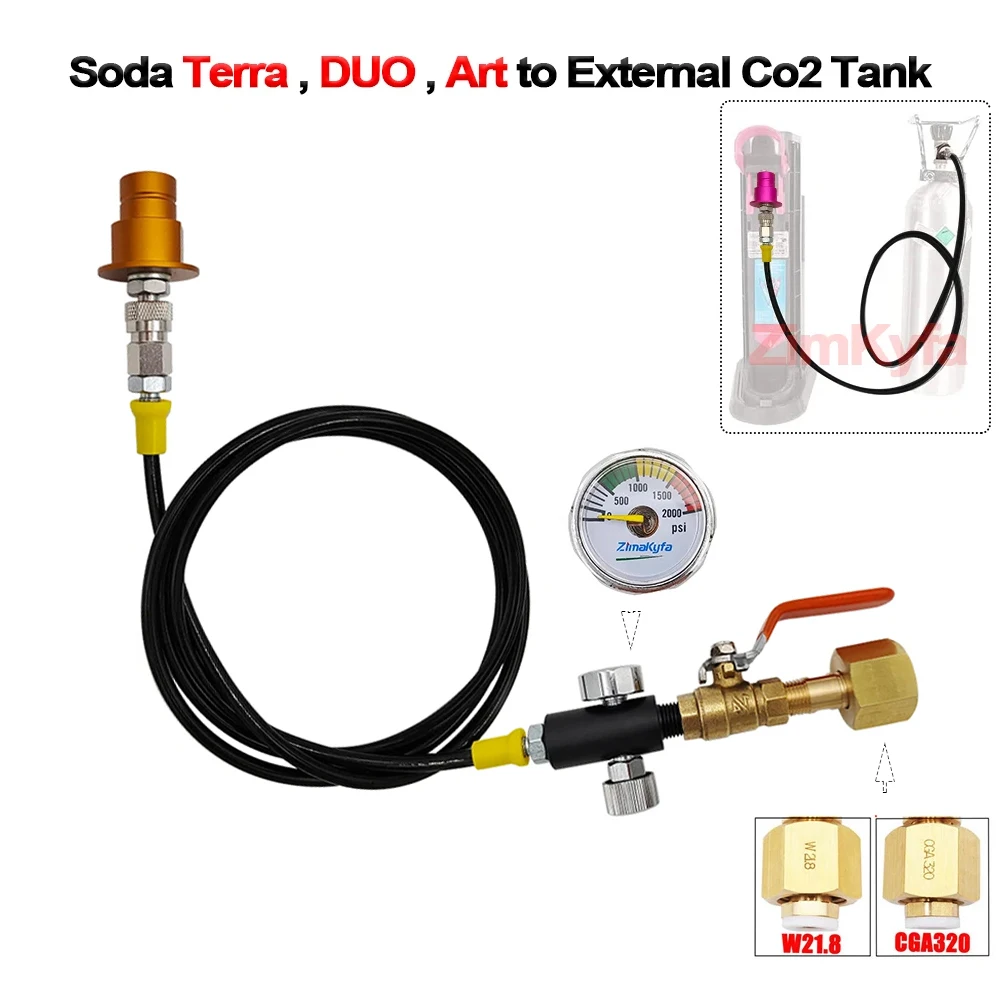 CO2 Hortum 150CM Uzun Sodastream Hızlı Bağlantı DUO Terra Sanat Soda Makinesi Harici Şişe Tankı W / Akış Kontrol Küresel Vana
