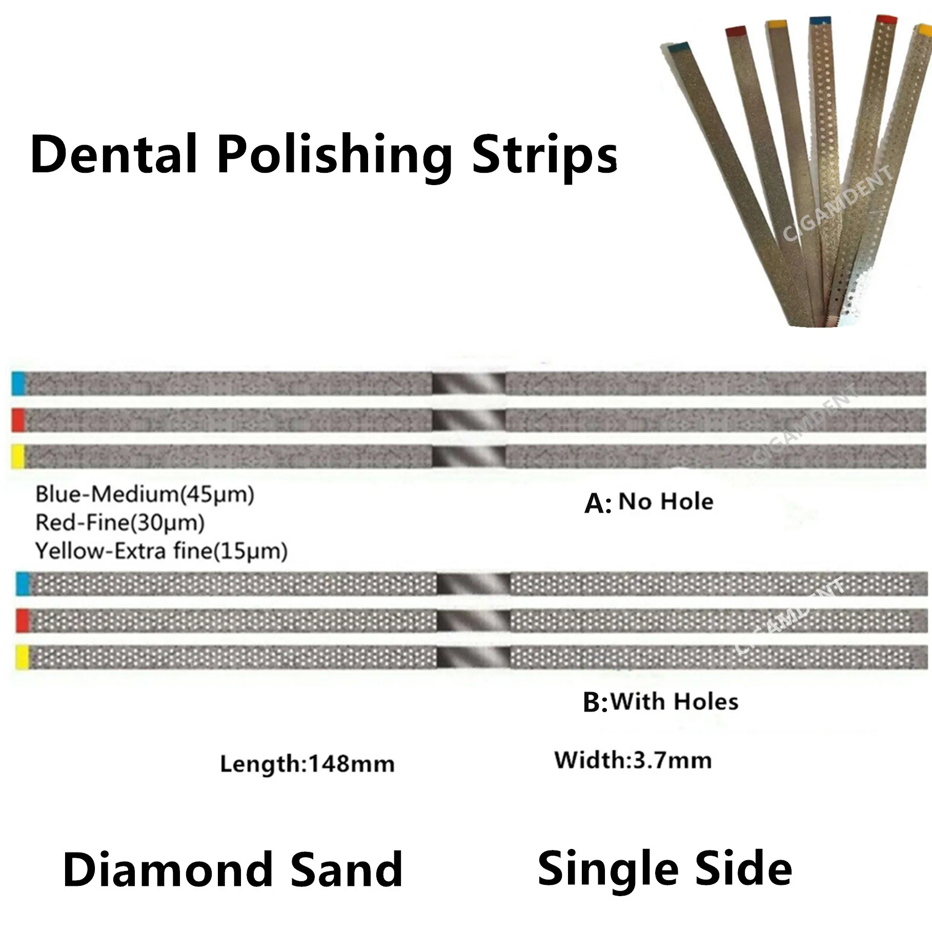 Diş Metal Parlatma Bitirme Şeritleri Porselen Diş Parlatıcı Elmas Kum Orta İnce Ekstra İnce Tek Taraflı