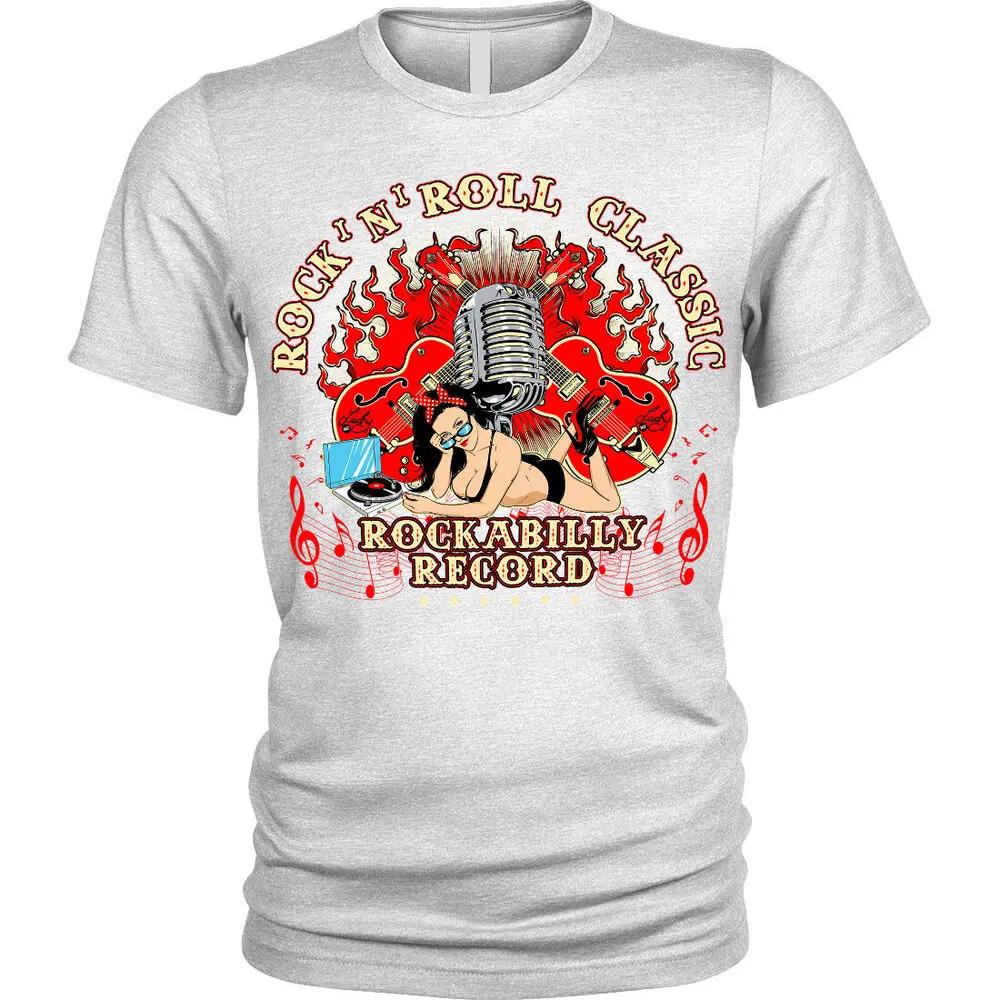 Erkek Rockabilly T-Shirt / S Artı Boyutu / rock n roll pinup kaydı