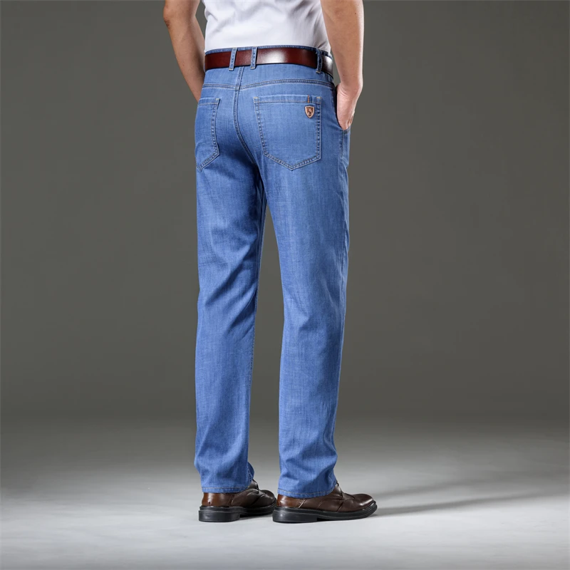 Erkek Yaz İnce Açık Mavi Kot Premium Hafif Düz Bacak Gevşek fit uzun kollu erkek gömlek Kot gençlik moda pantolon 2023 Yeni