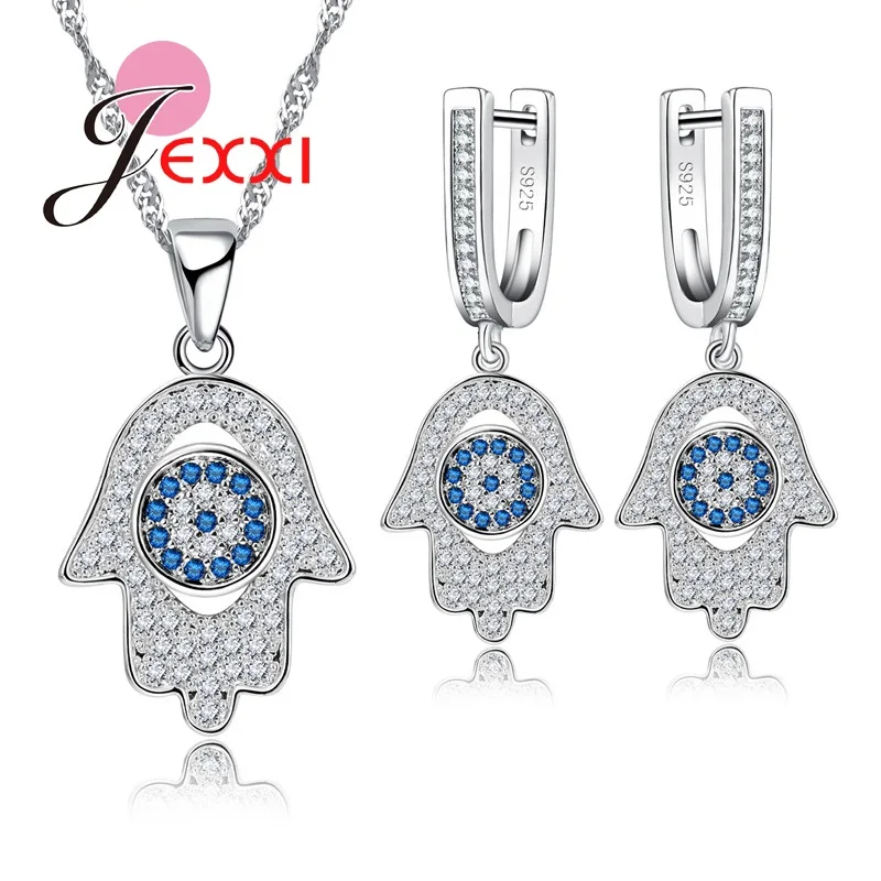 Geometrik 925 Ayar Gümüş Küpe Kolye takı seti Kızlar İçin doğum günü hediyesi Beyaz Mavi CZ Rhinestone Parti Seti