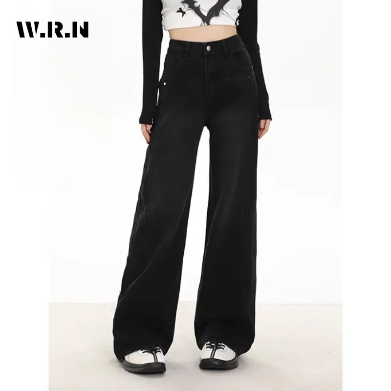 Kadın Retro Y2K Moda Düz Vintage Yüksek Bel Kot Tam Boy Yüksek Sokak Tarzı Pantolon Geniş Bacak Baggy Kot Pantolon