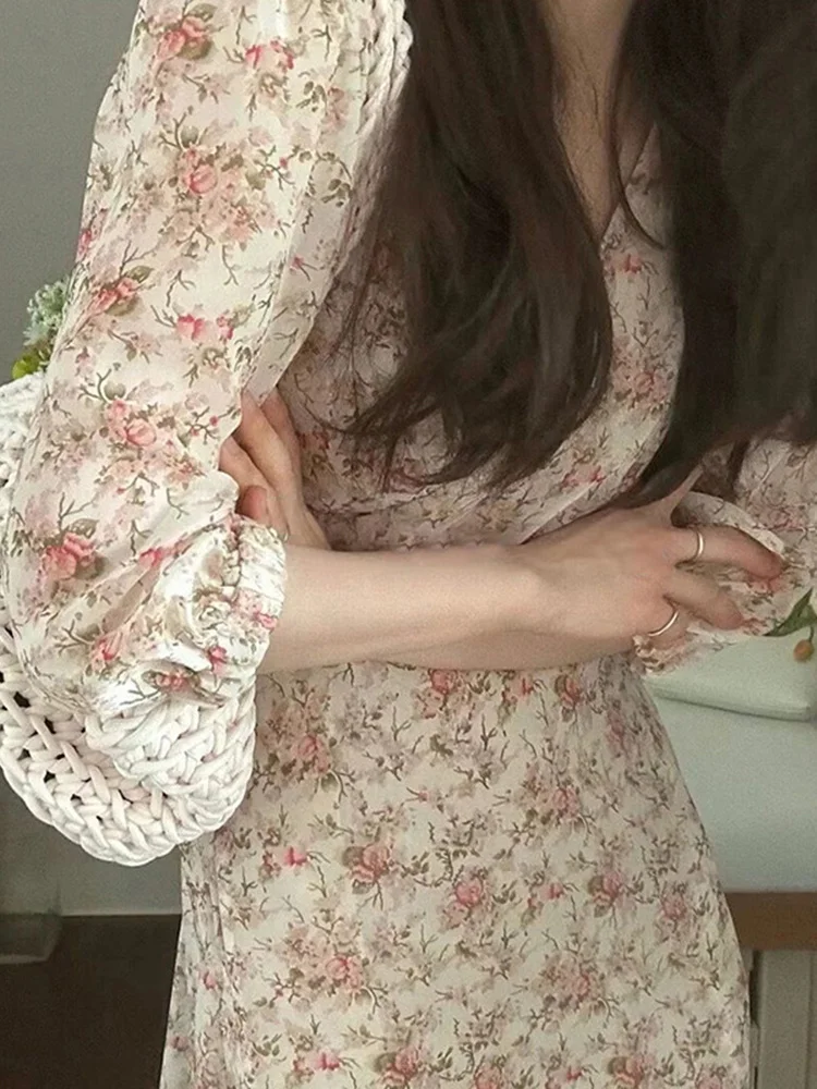 Kore Doğu Kapısı Yaz Yeni Imis * syou Tarzı İnce Parçalanmış Çiçek Elbise Şifon Kısa Etek