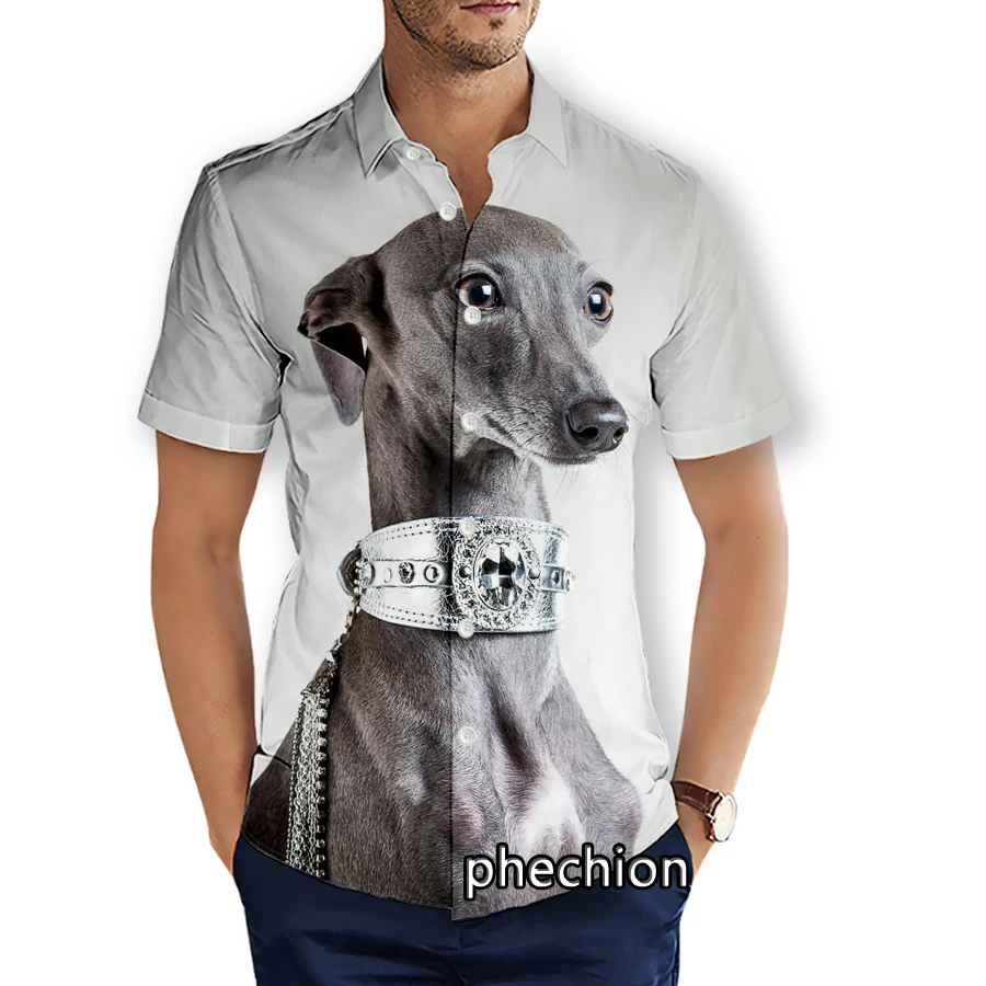phechıon Yaz Erkek Kısa Kollu Plaj Gömlek Pointer 3D Baskılı Casual Gömlek Moda Streetwear Erkekler Tops X77