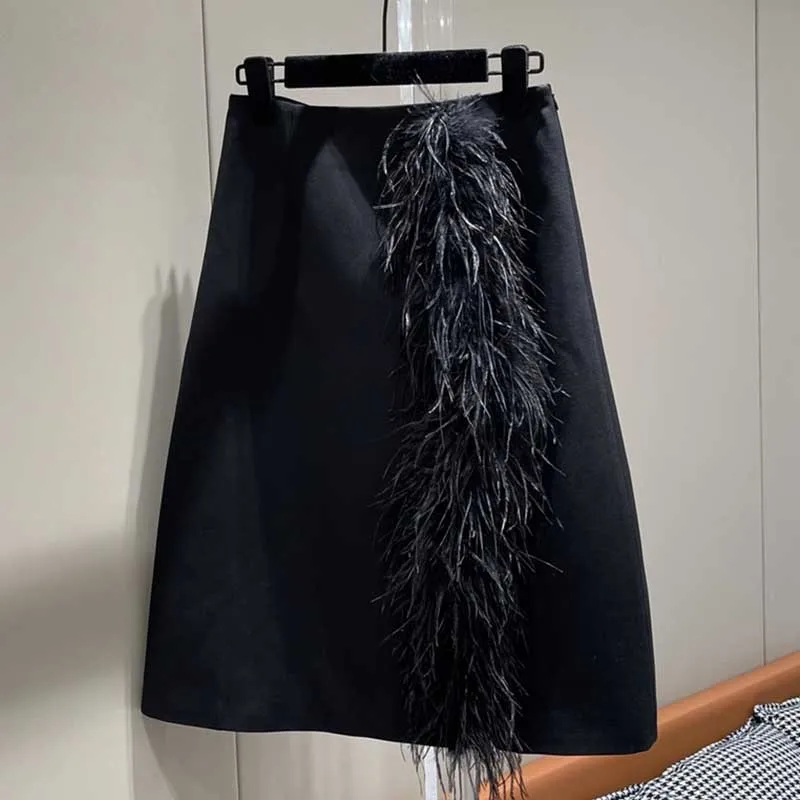 Yüksek kaliteli Tasarımcı Siyah Seksi Bölünmüş Etek Moda Zarif Yüksek Bel A-Line Midi Etek Kadın Parti Akşam Elbise Streetwear