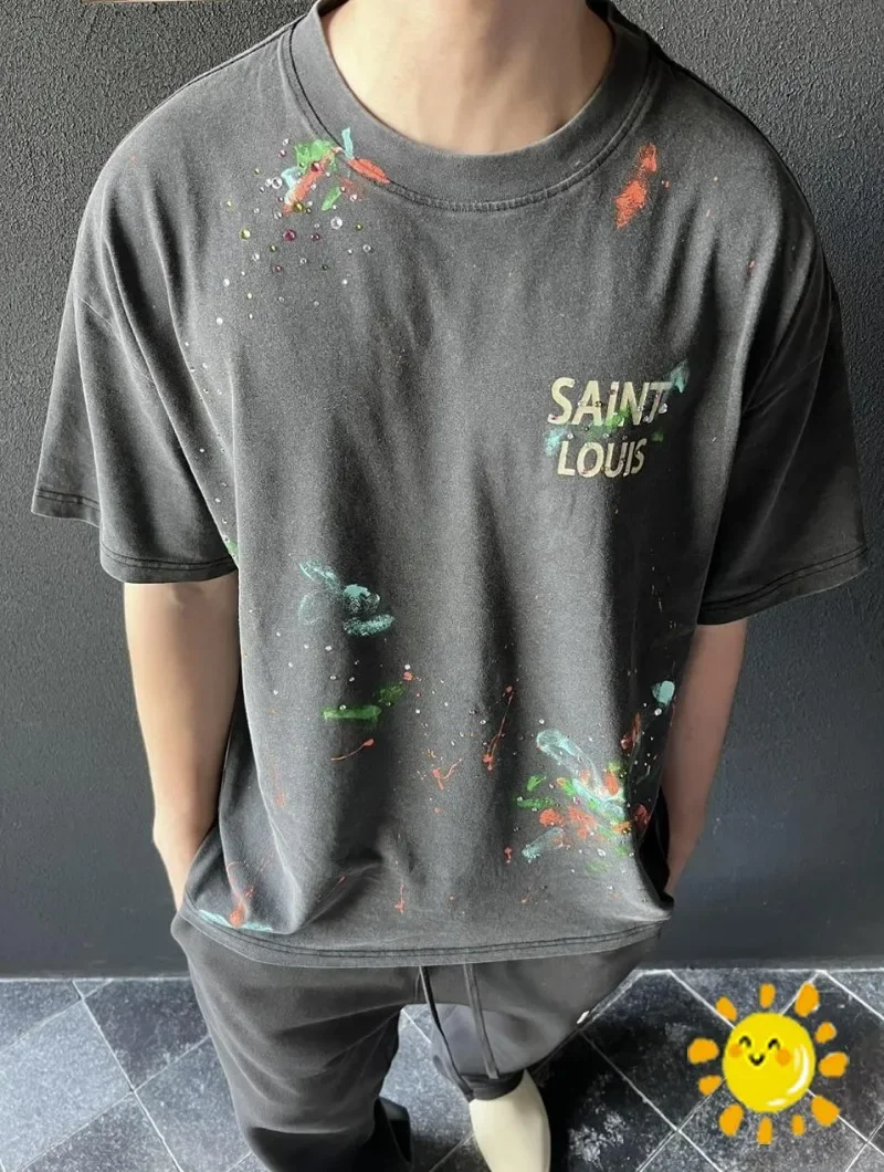 Üst Sürüm Kravat boyalı Saint Louis T-Shirt Erkek Kadın Sıçrama Mürekkep Elmas Aziz Michael Tee Rahat T Shirt