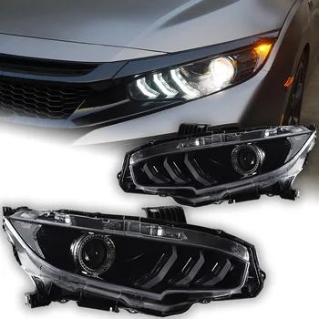 Araba ışıkları Far Projektör Lens CivicX Mustang Tasarım Dinamik Sinyal Kafa Lambası LED Farlar Drl Otomotiv