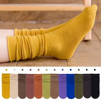 Sonbahar ve Kış Orta buzağı Çorap Kızlar için Çocuk Pamuk Çorap Düz Renk Orta buzağı Gevşek Çorap 3-12 Yıl Çocuklar 32cm