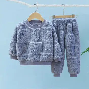 Çocuklar Polyester Pijama Rahat çocuk pijamaları Seti Tavşan Tasarım termal iç çamaşır Uzun Kollu Sonbahar Kış Loungewear Çocuklar