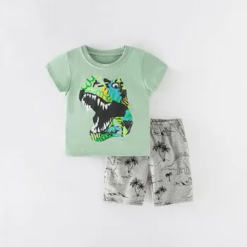 2-8T Dinozor Erkek seti Yürüyor Çocuk yaz giysileri Set Kısa Kollu Üst şort takımı Pamuk Bebek Kıyafet seti Rahat Streetwear