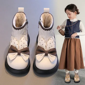 Bebek Kız Ayakkabı 2023 Kalınlaşmış Kadife Moda bebek çizmeleri Sonbahar Kız Moda Kısa Çizme bileğe kadar bot Zapatos Niña Botas Mujer