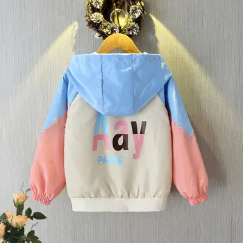1-10 Yıl Genç Çocuklar Rüzgarlık Ceketler Kızlar İçin Bahar Yeni Moda Mektup Mont Fermuar Kapşonlu Çocuk Giyim Giyim