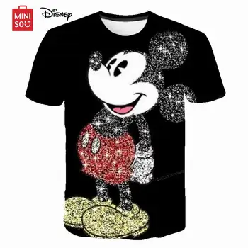 MINISO Disney Karikatür Mickey Mouse T-shirt Çocuk T-shirt Erkek 3D Baskı Yaz Mickey Nefes Gömlek 1-14 Yaşında T - shirt