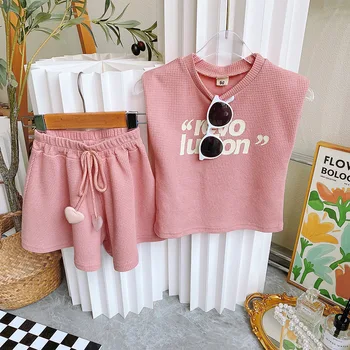 Kızlar Kıyafet Setleri yazlık t-shirt + Şort Bebek Kız Giysileri Çocuk Giyim Takım Elbise Koreli Çocuklar Rahat Spor 2 Adet 2 3 4 5 6 7Y