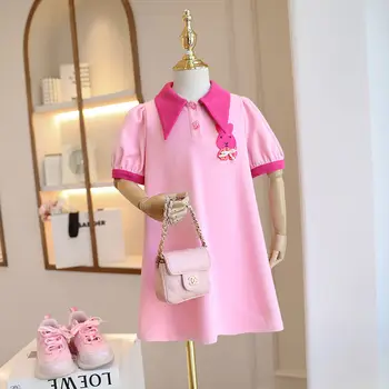 Polo Yay Prenses Elbise Kız Yaz Turn-Aşağı Yaka Çocuk Giysileri Moda Toddler Bebek Kız rahat giyim 2-8Years