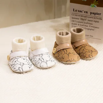 Yenidoğan Bebek Çorap Ayakkabı Erkek Kız Toddler İlk Yürüyüşe Patik Yumuşak Taban kaymaz Sonbahar Kış Sıcak Bebek Beşik Ayakkabı