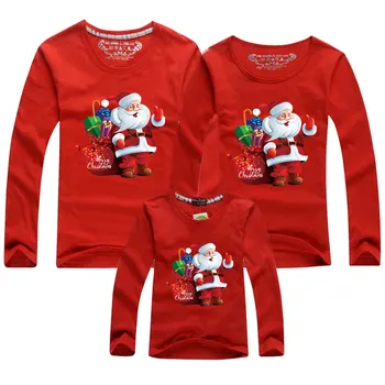Noel Aile Eşleştirme Kıyafetler Kız Erkek Anne Baba T-shirt Uzun Kollu Pamuklu Karikatür Baskı Yeni Yıl Anne Baba Ve Ben T-shirt