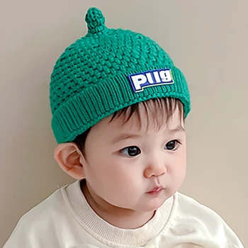 Sevimli Emzik Şekilli Yün Örme Şapka Çocuklar için Bebek İngilizce Nakış Yün Şapka Sonbahar Kış Sıcak Hedging Kap Kasketleri Kapaklar