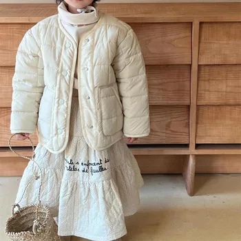 Çocuk Giyim Çocuk Ceket Kore Tarzı 2023 Sonbahar Kış Yeni Kızlar Kapitone Çiçek Her İki Taraf Giymek Pamuk kapitone ceket