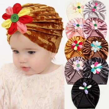 Yeni Katı Bebek Şapka Toddler Çiçek Çiçek Türban Headwraps Sonbahar Kış Erkek Kız Katı Çocuk Şapkalar