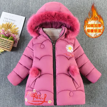 Kızlar uzun kaban Ceket Pamuk Giyim Rüzgarlık 2023 Moda Kalınlaşmak Kadife Kış Sıcak Snowsuit çocuk Giyim