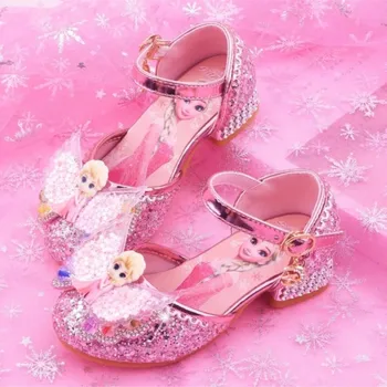 Yeni Elsa Ayakkabı Kızlar İçin Karikatür Deri Çocuk Ayakkabı Dondurulmuş Prenses Çocuk Ayakkabı Kız Sandalet Elbise Kar Kraliçesi Sandalet