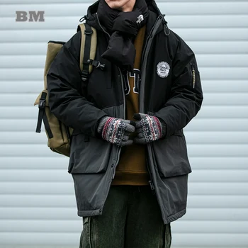 Artı Boyutu Kış Kore Orta Uzunlukta Yüksek Kaliteli Aşağı Ceket Erkekler İçin Uzun Dolgu Streetwear Parkas Harajuku Ağır kapüşonlu ceket