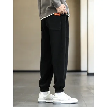 Erkek Kadife koşu pantolonları Düz Renk Rahat Sweatpants Demet Ayak Gevşek Japon Harajuku Büyük Boy Sokak Giysileri