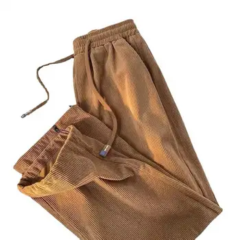 Yan Cep Erkek Sweatpants erkek İpli Elastik Bel Peluş Geniş Bacak Pantolon Basit Tarzı ile Yumuşak Rahat Erkekler için