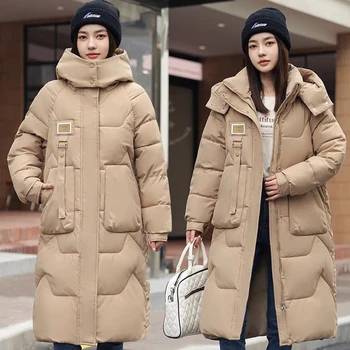 2023 Yeni Aşağı Pamuk Ceket Kadın Kış Sıcak ceket Kadın Uzun Kapşonlu Pamuk Dolgulu Ceket Yastıklı Kirpi Parkas Kalınlaşmak sıcak tutan kaban
