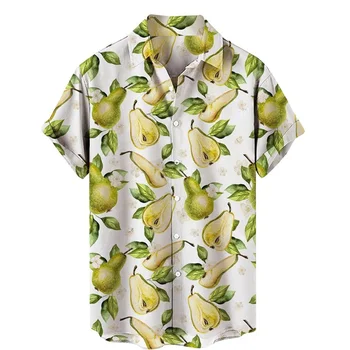 Erkek Meyve Armut Limon 3d Baskı Gömlek Sıcak Satış Bahar Yaz Rahat Hawaii Bluz Yaka Kısa Kollu Büyük Boy Gömlek Tops