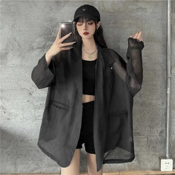 Siyah Büyük Boy Kadın Örgü Ceket Harajuku Casual Streetwear Beyaz Üst Plaj Cover Up Uzun Kollu Gevşek Dış Giyim