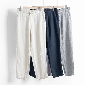 Erkek Casual Premium %100 % Keten Pantolon Gevşek Fit Düz Bacaklar Elastik İpli Bel Yaz Plaj Yoga Uzun