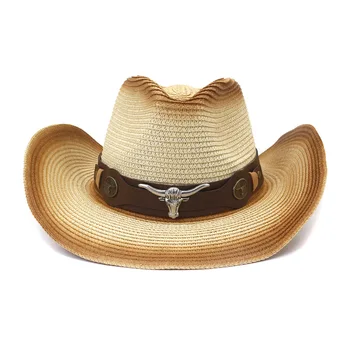 Güneş şapkası kadınlar için yazlık şapkalar Yeni bahar batı kovboy hasır şapka açık sahil güneş koruyucu şapka plaj şapkası inek Donanım HZ40