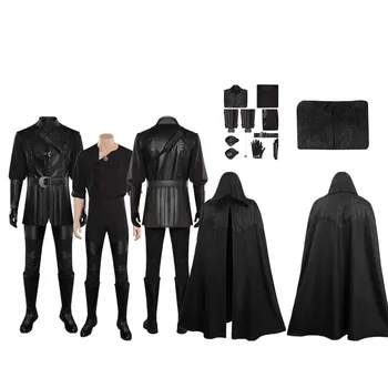 Geralt Cosplay Kostüm Erkekler Siyah Gömlek Pantolon Gooded Pelerin Kolye Kıyafetler Cadılar Bayramı Karnaval Parti Elbise